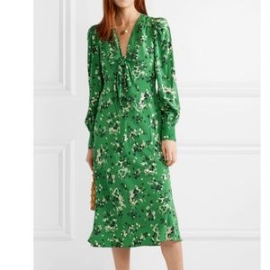 NEW $695 Veronica Beard Amber Floral Stretch-Silk Puff Sleeve V-Neck Midi Dress